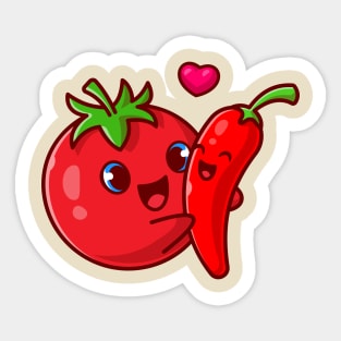 Cute Tomato Hug Chili Couple Cartoon Sticker